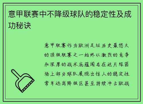 意甲联赛中不降级球队的稳定性及成功秘诀