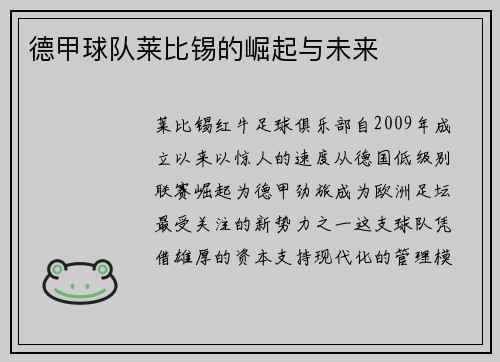 德甲球队莱比锡的崛起与未来